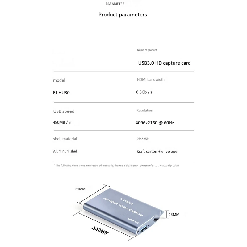 

HDMI Video Capture Card USB3.0 Ultra-Clear 4K Game Live Video Recording Capture Box for PS4 Switch Games