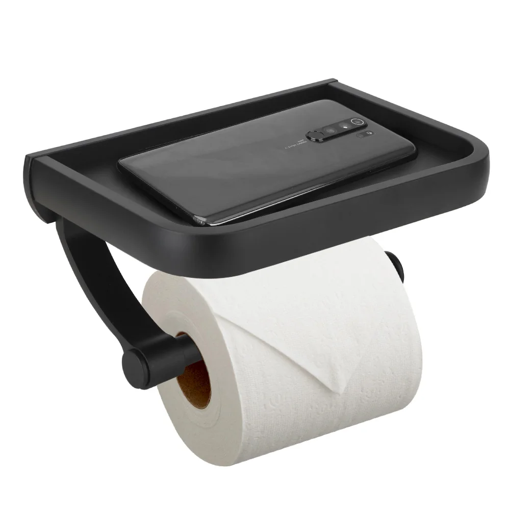 

With Phone Storage Shelf Wall Mounted Toilet Paper Holder Tissue Bathroom Accessories Paper Holder Roll Holder Black
