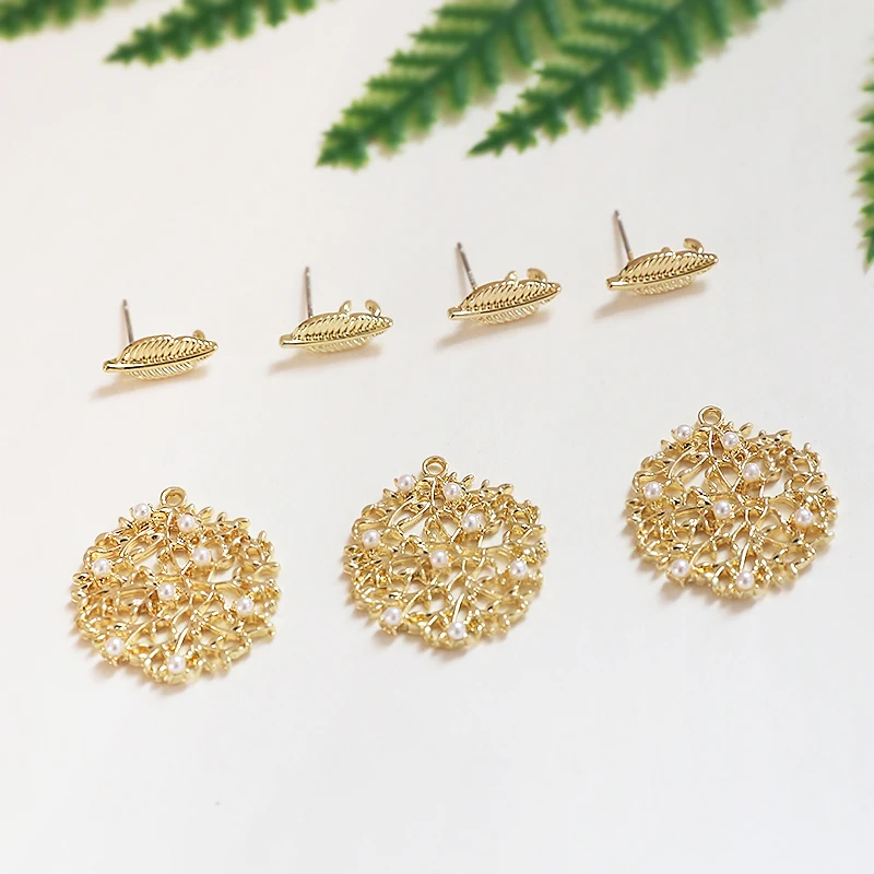 

Минималистский листьев 925 белый грибок ногтей, инкрустированная жемчужными лоза полый круглый кулон diy ювелирные изделия ручной работы сер...