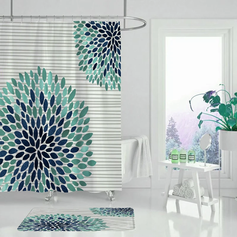 Занавеска для душа из полиэстера с цветочным принтом на крючках | Дом и сад