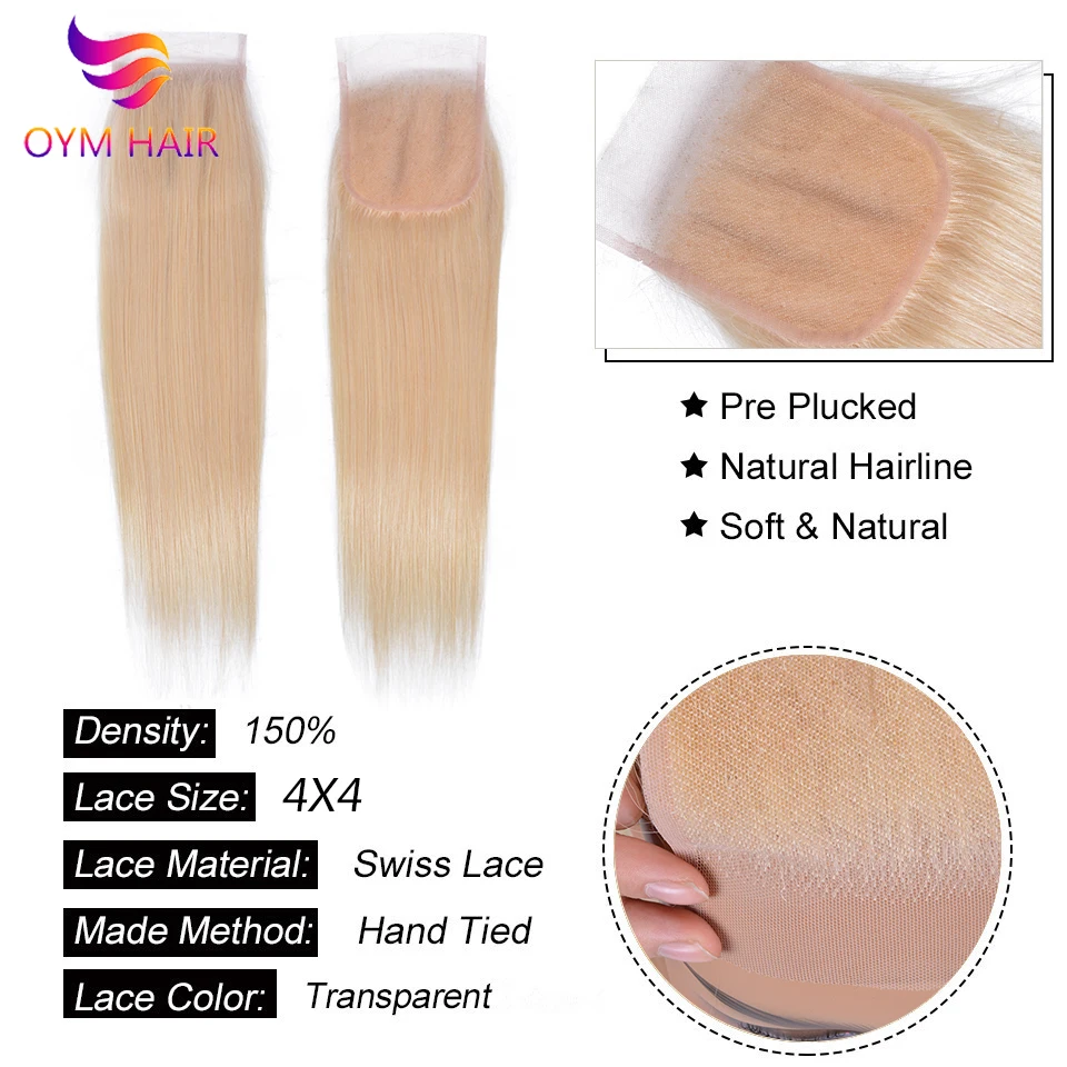 OYM волосы 613 медовый блонд пряди с закрытием бразильские Remy прямые человеческие