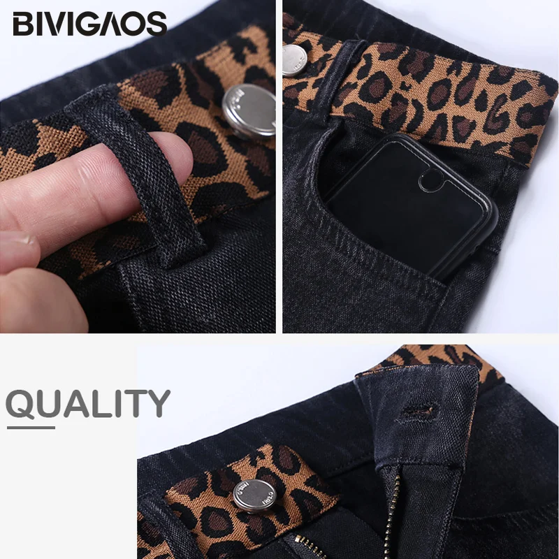 BIVIGAOS Новые Осенние Мода и досуг Стрейчевые черные брюки-карандаш корейские сексуальные леопардовые узкие джинсы на молнии леггинсы обтягивающие Волшебные брюки джеггинсы