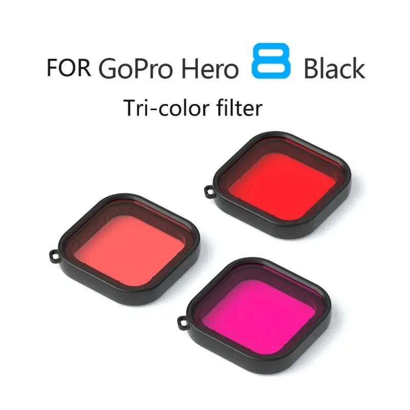 3 цвета фильтры из закаленного стекла для Gopro Hero 8 красный пурпурный трубчатый