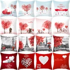 Наволочка для подушки с изображением красного сердца из полиэстера, украшение для свадьбы, Дня Святого Валентина, белые подушки, наволочка с изображением башни