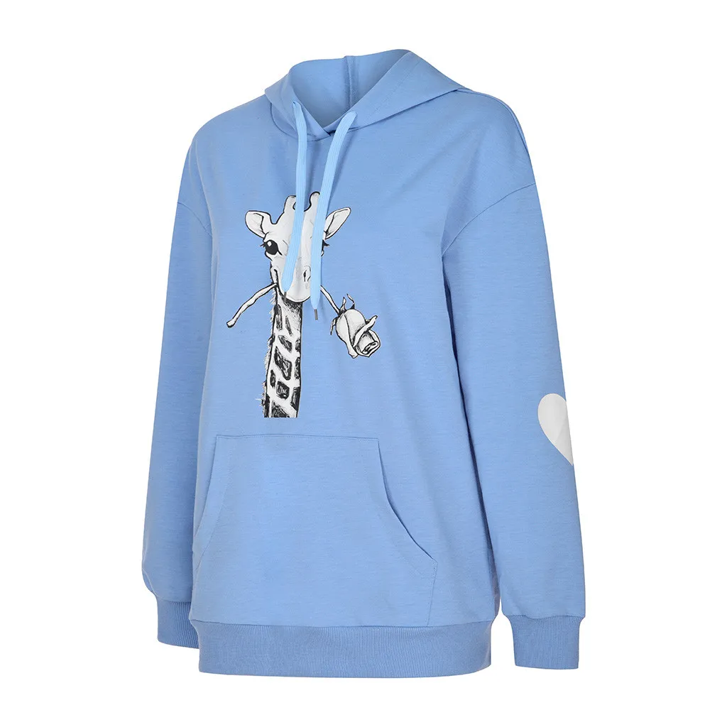

Pink Cute Girls Sweatshirts Casual Long Sleeve Heart Giraffe Print Hoodie Sweatshirt Autumn Winter Hooded Pullover Tops Z0812