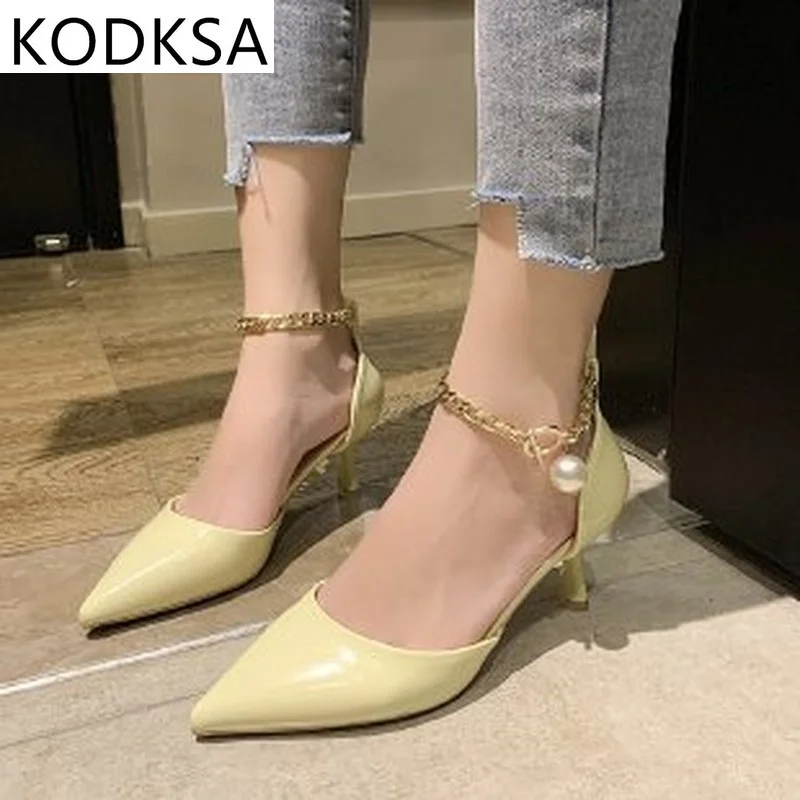 

Pointed High Heels Stiletto Heel 2021 New Sexy All-match Fashion Black Shallow Mouth Buckle Single Shoes Women