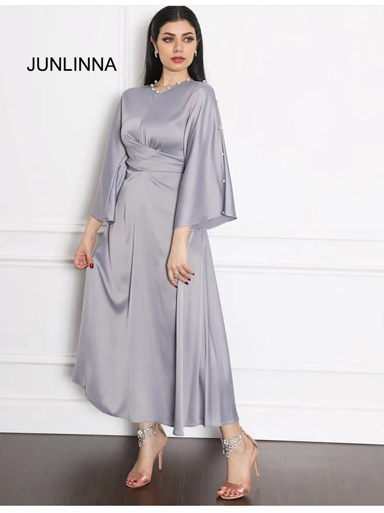 

Beading Fashion Dress 2021 Summer New Women Pure Colour Summer Dresses O-Neck Long Sleeve Casual Wear