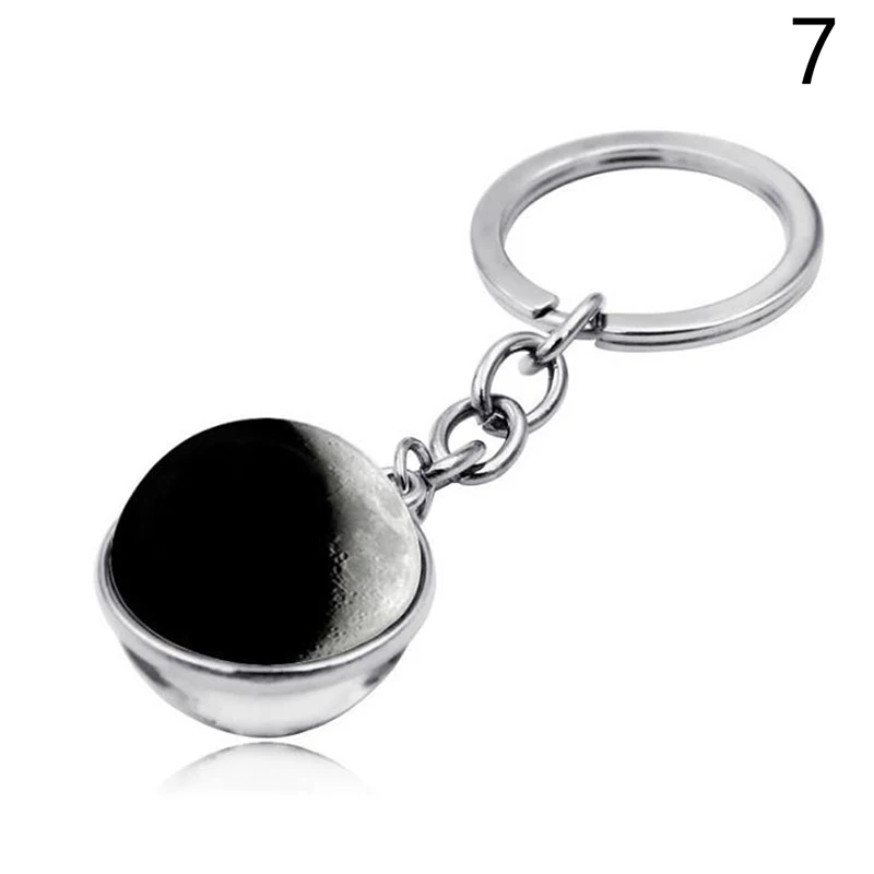 Двухсторонний стеклянный брелок с изображением Луны и фазы кольца для ключей