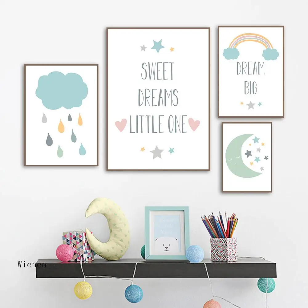 Nordic Rainbow Quotes Canvas Painting Poster Baby Room Decor Posters and Prints Nursery Wall Art Kids Room Decoration Pictures