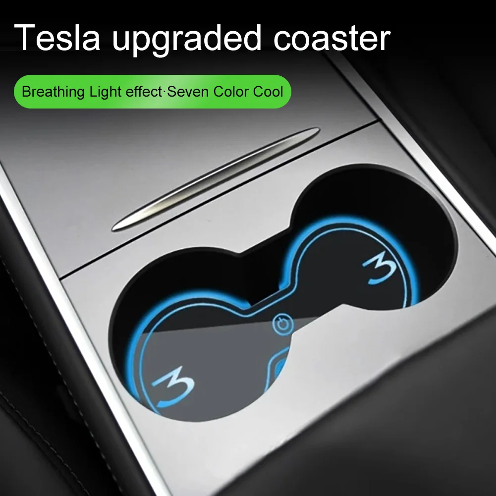 

LED Car Cup Holder Pad Luminous Coaster USB Rechargeable Colorful Atmosphere Light for Tesla Model 3 Car Interior Decoration