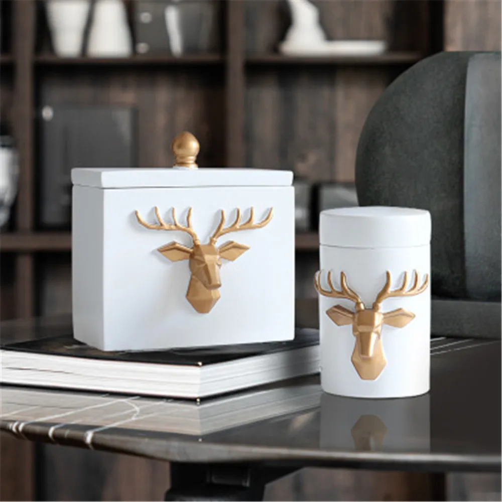

Craft Toothpick Holder Creative Household Cotton Swab Cans Waterproof Dustproof Table Storage Box with Lid Deer Head Gift