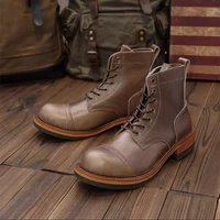 new vintage top quality handmade men boots cow leather round toe dress ankle boots autumn winter tooling motorcycle boots coffee