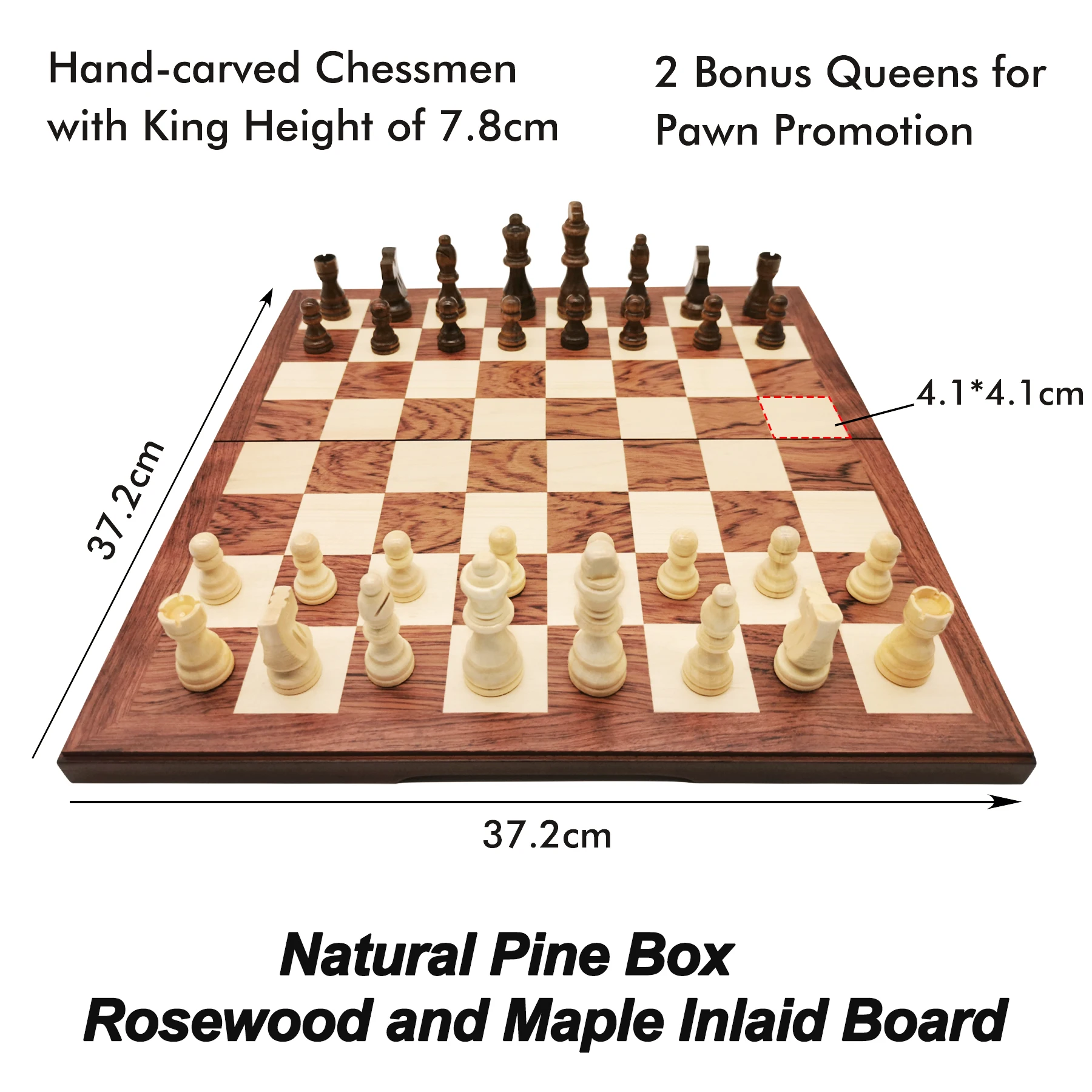 

Роскошный Деревянный Шахматный набор, деревянная коробка из натуральной сосны, складная доска из палисандра и клена с инкрустацией, 2 допол...