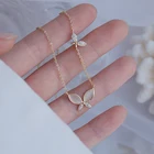 14 к позолоченная Опаловая Бабочка ожерелье для женщин сверкающие ААА циркониевые цепочки на ключицы очаровательные свадебные подвески ювелирные изделия