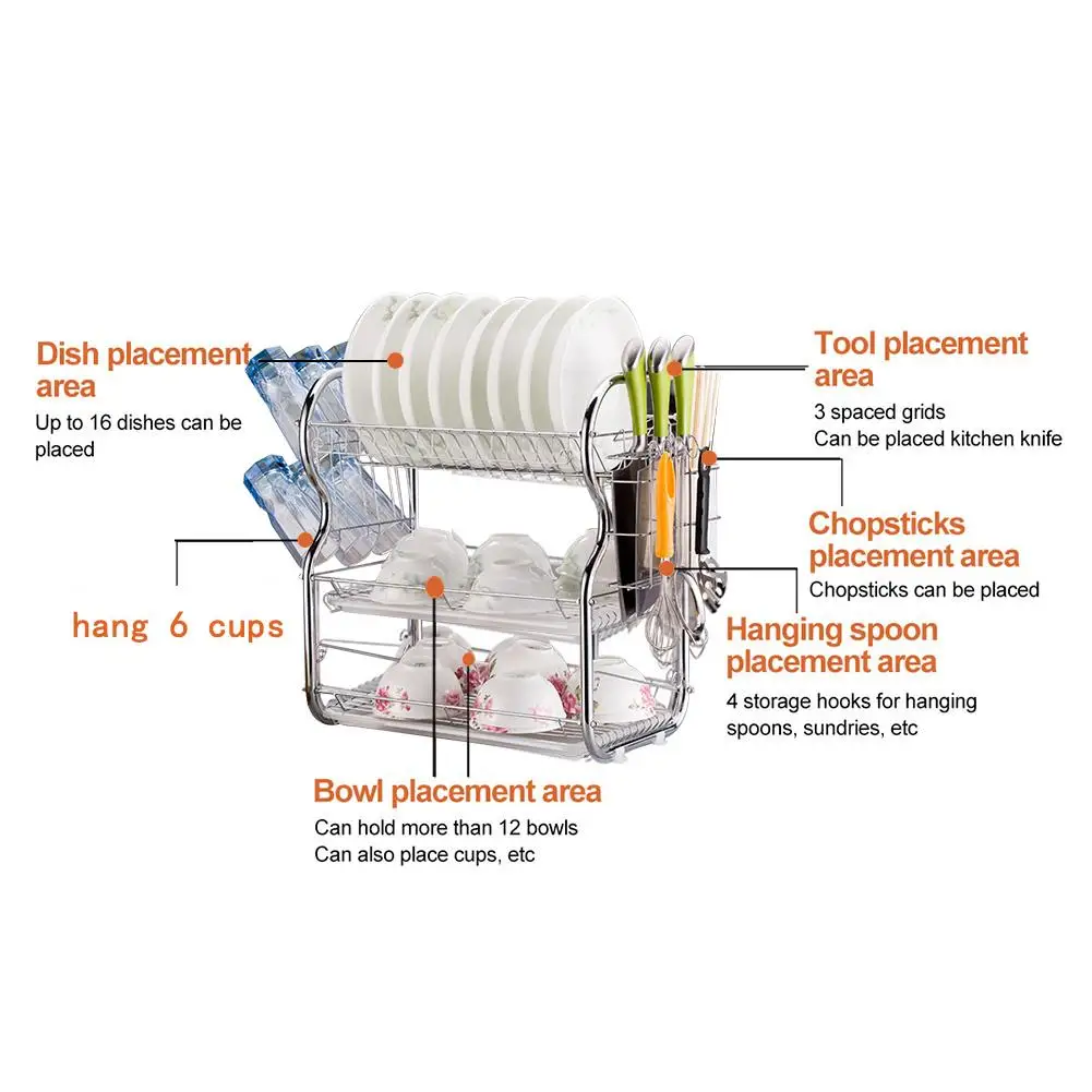 Трехуровневая со сушилкой для посуды дренажная стойка многофункциональная