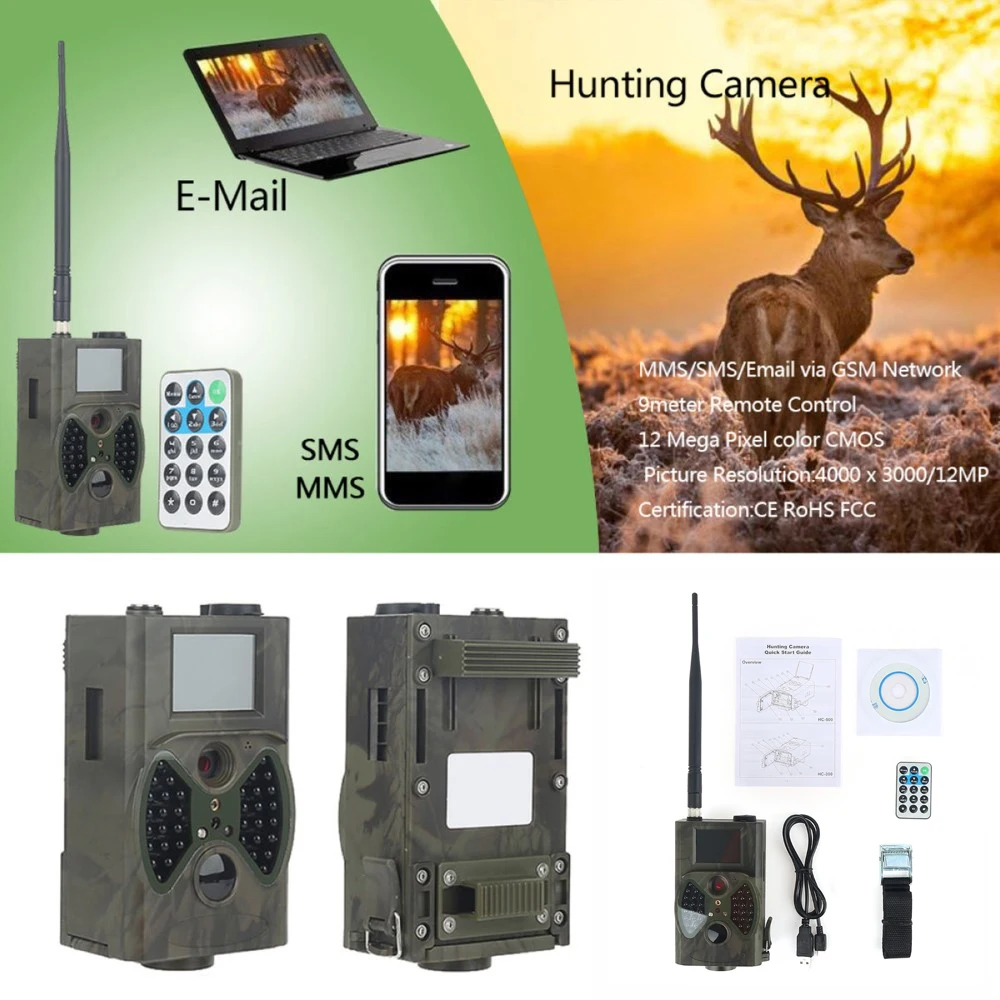 Фотоловушка 12MP HC 300M P водонепроницаемая GSM 1080P функция ночного видения для