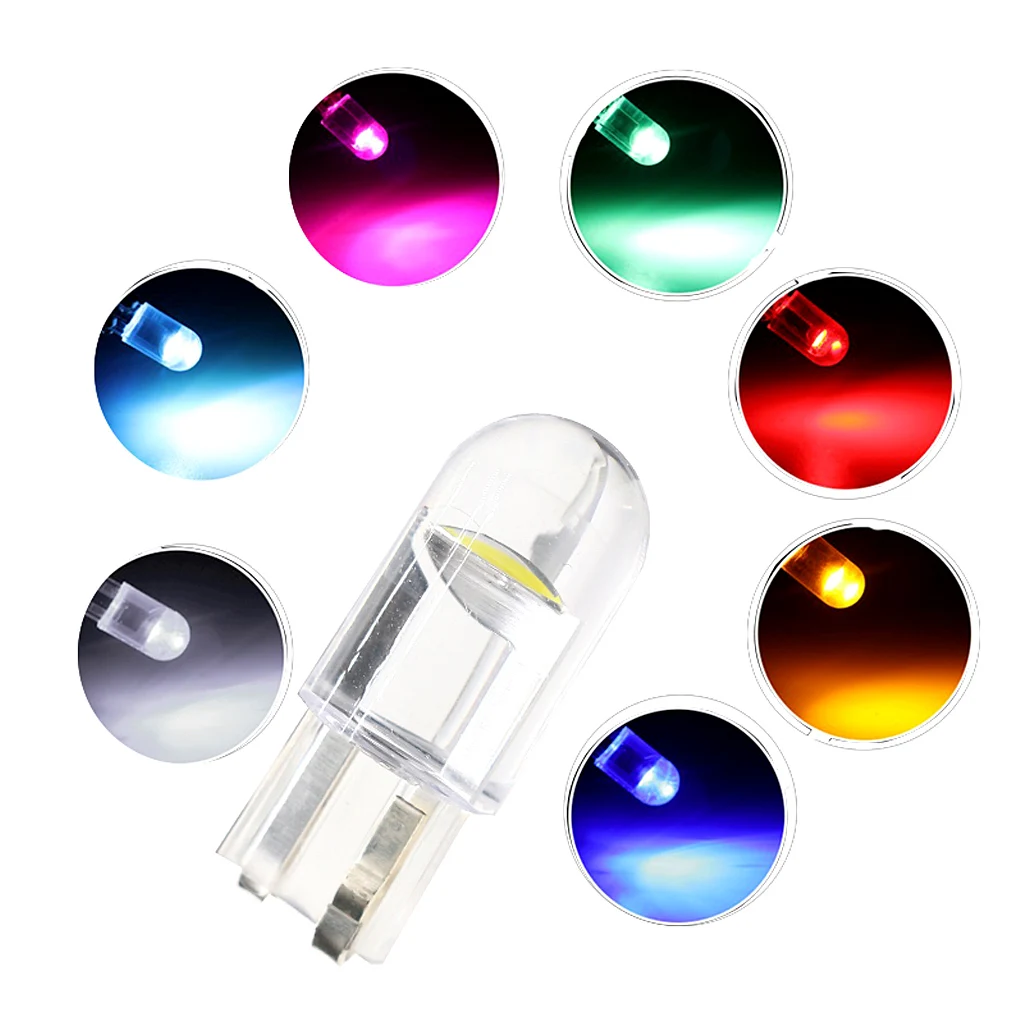 

2 шт. W5W 194 T10 стеклянный корпус Cob светодиодный автомобильная лампа 3000K 6000K белый зеленый синий красный Клин номерной знак лампа купольсветиль...