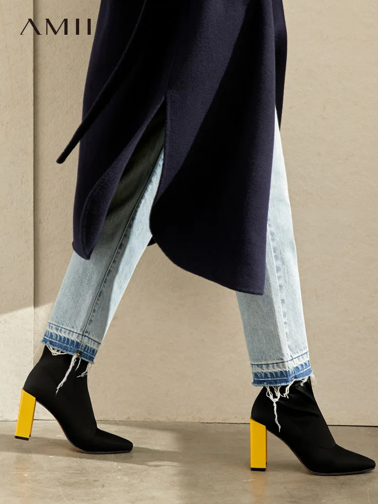 Amii Minimalism Winter Boots For Women Contrast Office Lady Shoes Pointed Toe Ginger High Heel Autumn 11970770 | Обувь