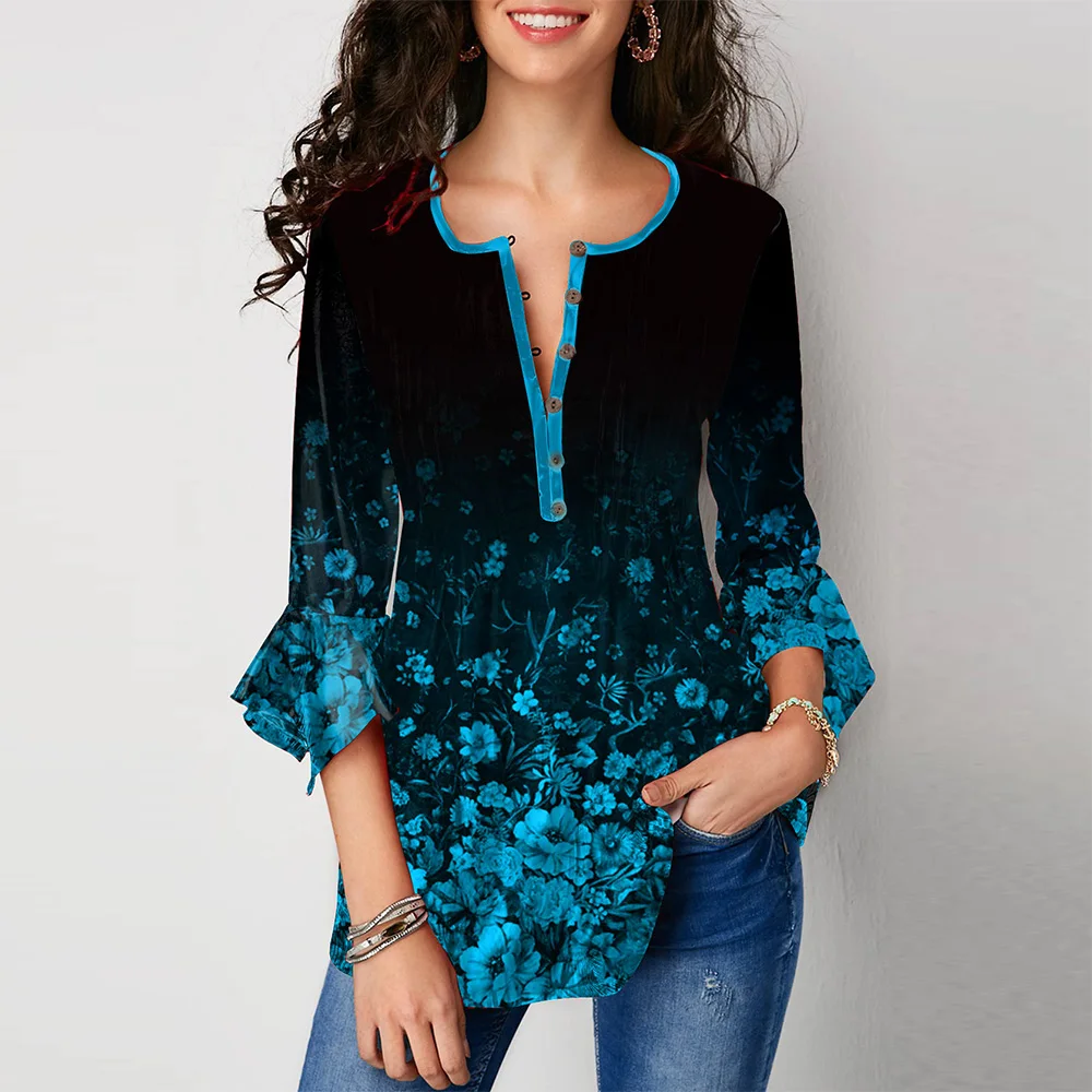 Женская Повседневная футболка с круглым вырезом и расклешенными рукавами