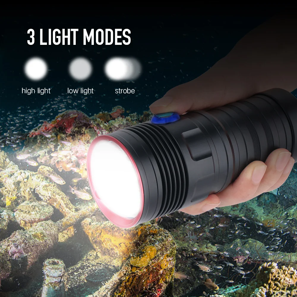BORUiT 5* XM-L2 светодиодный Дайвинг вспышки светильник 6000LM 3-режимный вспышка для съемки видео Фотография факела подводный 80 м 18650 подводный светильник