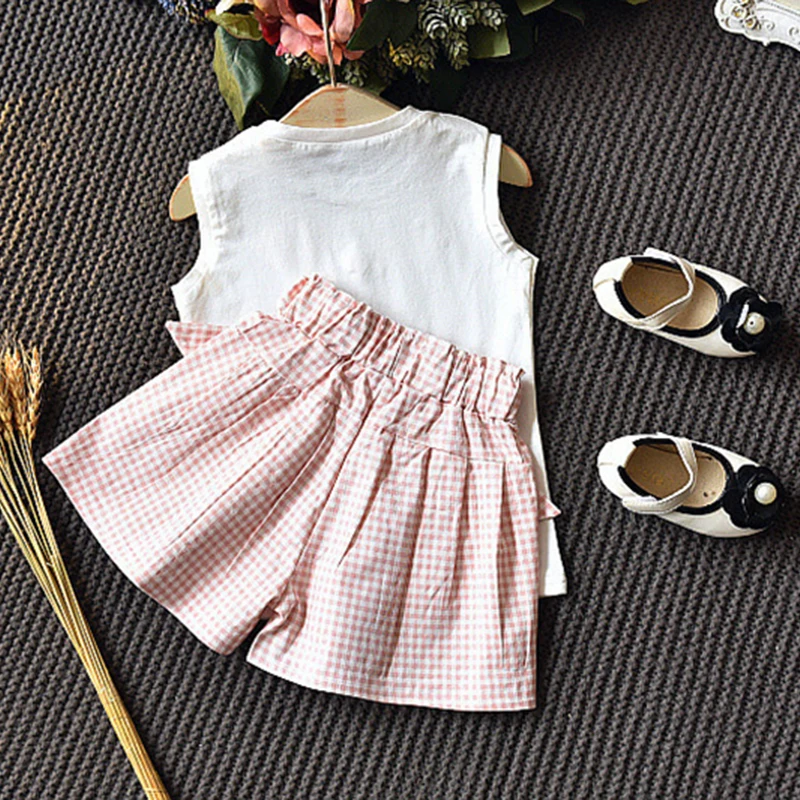 

Girls Clothing Set Summer Girls Clothes Kids T-shirt Plaid Shorts 2PCS Suits for Girls Clothes 3-7 Years Girl Clothes Outfits
