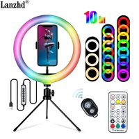 10 inch rgb ring light with tripod camera phone led selfie light ring lamp studio fill lights for youtube live stream makeup