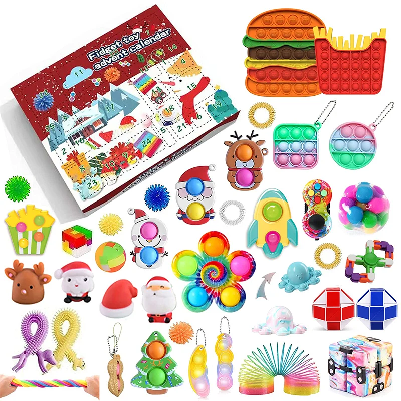 

Christmas Advent Calendar Toy for Kid Countdown Calendar 24 Days Xmas Toys Christmas Push Bubbles Toys Set 2021 Pack Gift Box