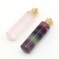 natural long cylindrical stone rose quartz fluorite pendant handmade crafts diy necklace jewelry accessories gift making12x48mm