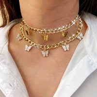 punk gold silver color butterfly pendant cuban necklace for women acrylic animal metal choker chain 2020 trendy wedding jewelry