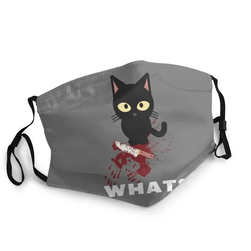 

Black Cat What Meme With Knife Mouth Face Mask Unisex Adult Cartoon Kitten Mask Dustproof Protection Cover Respirator Muffle