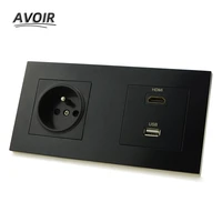 avoir fr standard plug double socket hdmi tv port usb data socket wall power plastic panel electrical outlet