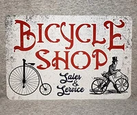 metal sign bicycle shop bike bikes high wheel vintage style replica old antique cycle dealer garage