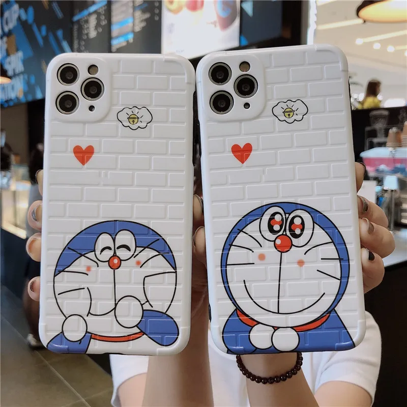 Милый мультяшный синий кот Модный 3D стерео чехол для телефона с кирпичной