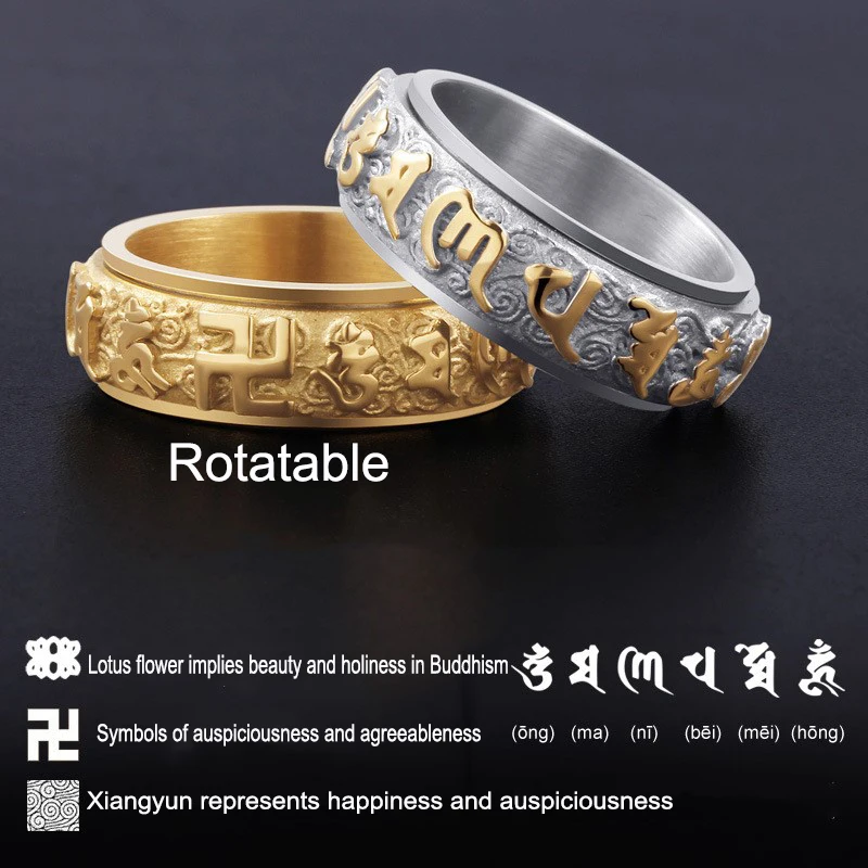 Вращающийся мантровые кольца Для мужчин Спиннер Нержавеющая сталь для женщин