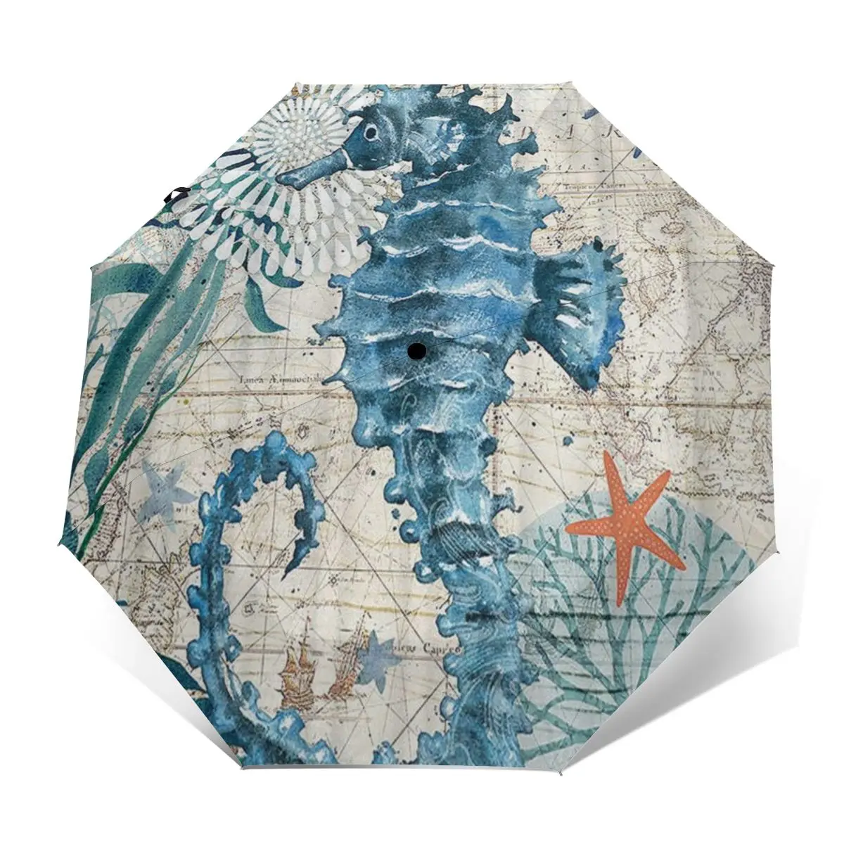 Economici Resistente Al Vento Pieghevoli Donne Ombrello Automatico Auto Teal Ocean Sea Horse Antivento Ombrelli Da Pioggia Per Gli Uomini Parasole