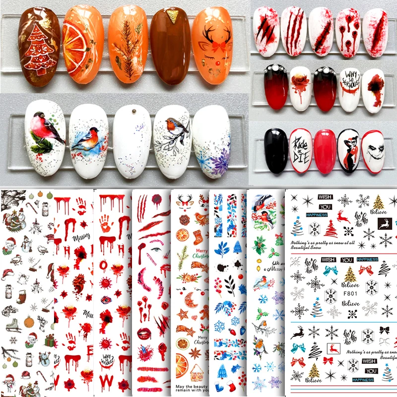 

3D Stickers for Nails Bow Anime Girl Halloween Designs Nail Art Decorations Foil Decals Wraps Manicure Accessories Decoraciones