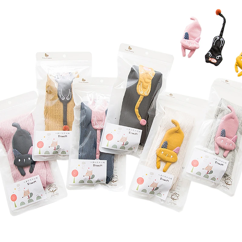 Хлопковые леггинсы с мультяшным рисунком для маленьких девочек вязаные теплые