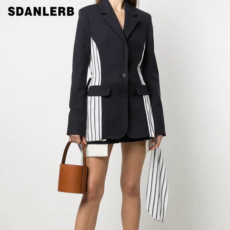 

Fashion Women's Wear 2021 Autumn New Two Buttons Stitching Long Sleeve Blazer Coat Waist Trimming Versatile Suit Jacket