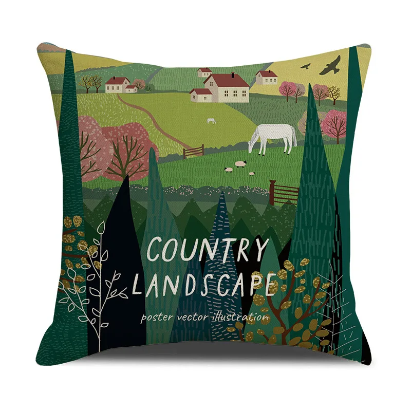 Pastoral Style Pillowcases Cushion Cover Digital Printing Car Sofa Mattress Northern European-Style Simple Cute Pillowcase | Дом и сад