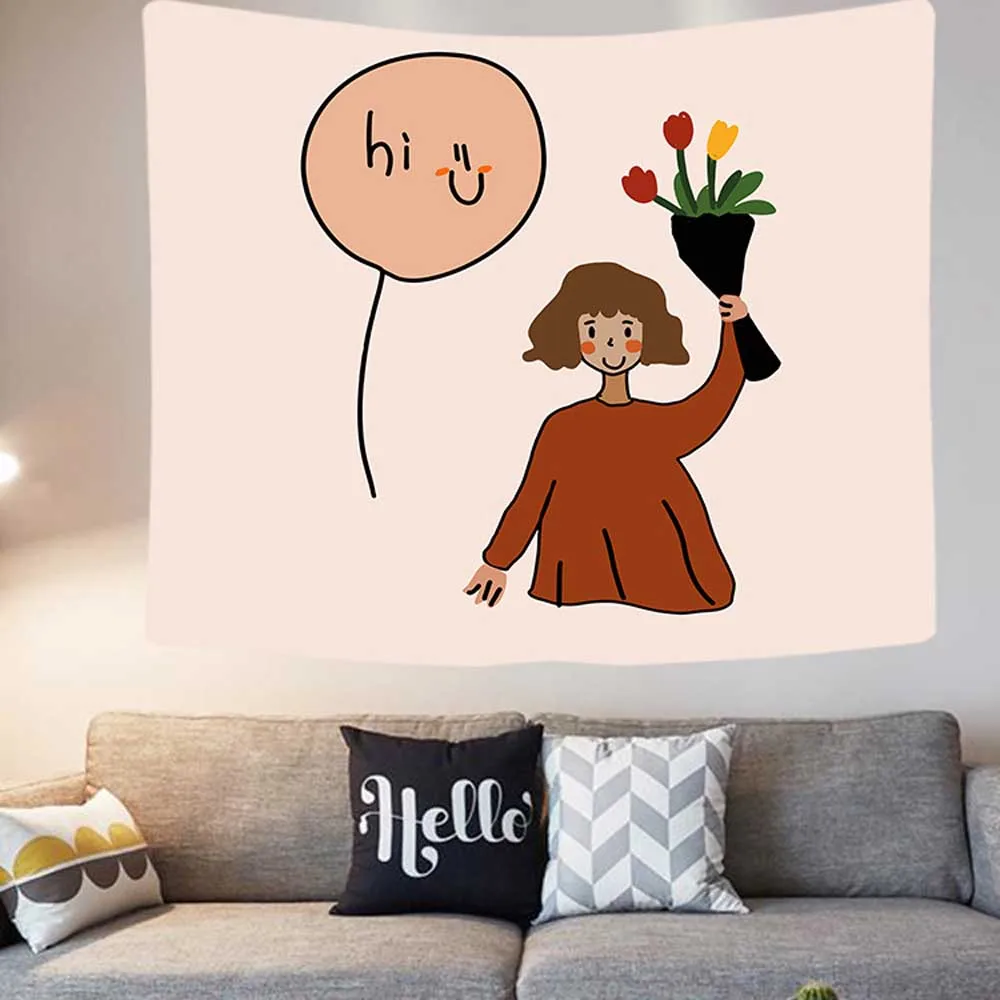 Мультяшная акварельная картина настенный тканевый гобелен подвесной