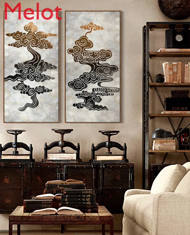 

Simple New Chinese Xiangyun Living Room and Tea Room Tea House Tea House Entrance Exhibition Hall Design Implication Hanging