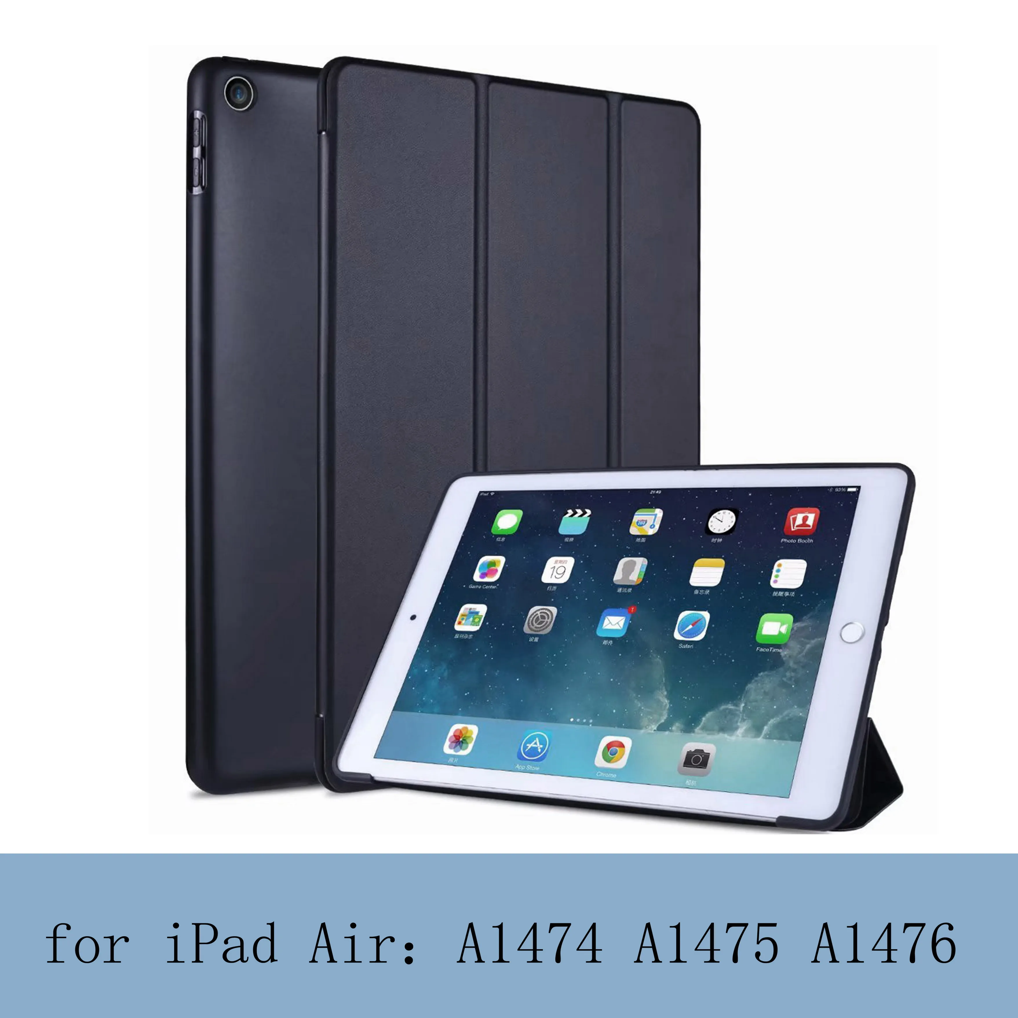 Чехол для iPad 9,7 / 6-го поколения Air 1 2 из искусственной кожи с магнитной застежкой на переднюю панель Smart sleep wake up - Цвет: black-L-FW-Air 1