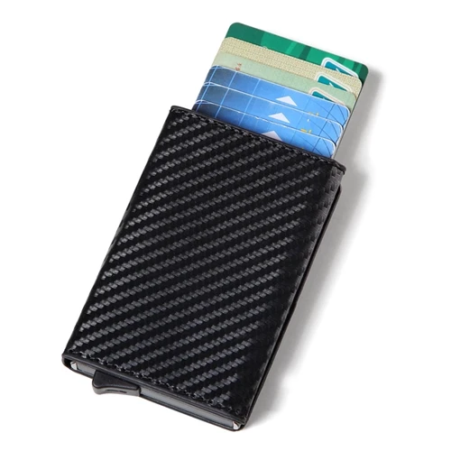 Carbon fiber black Для мужчин Rfid бумажника держатель кредитной карты Стикеры Бизнес карты карман монету денежных средств держателя карты проходит металлический держатель карты защиты - Цвет: Carbon fiber black