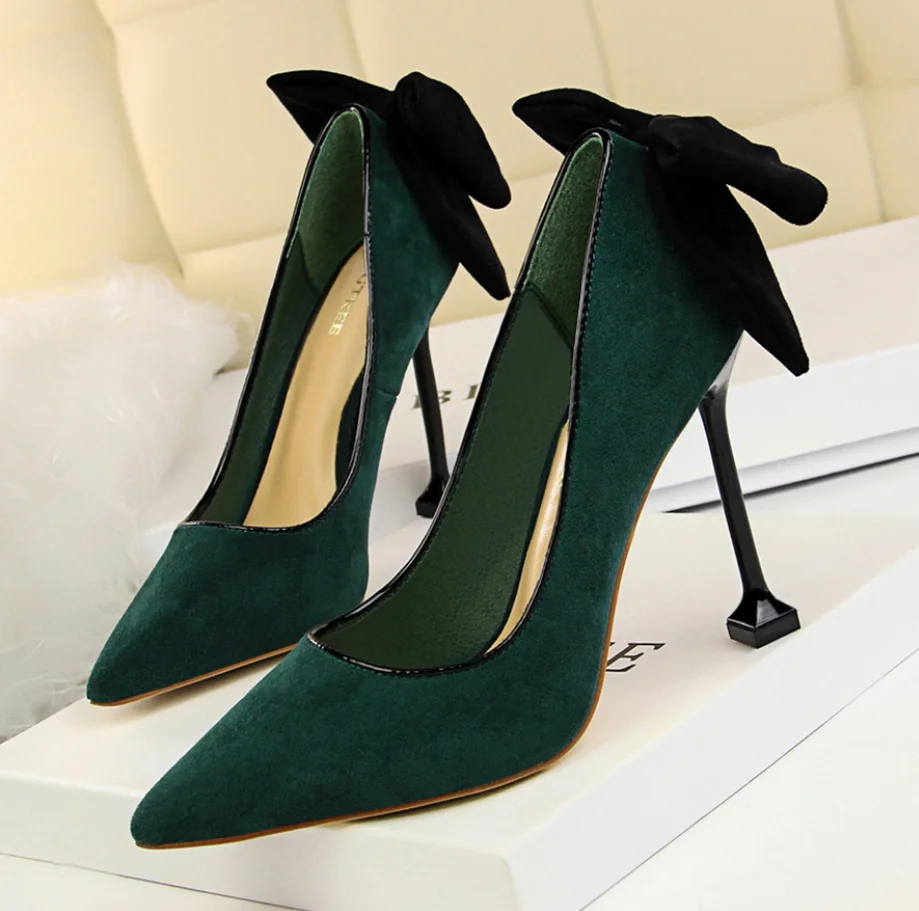 

Autumn heel shoes woman High Heels Shoes Elegant Sweet Thin Satin Bow High-heeled Single Female Pointed Women Shoes