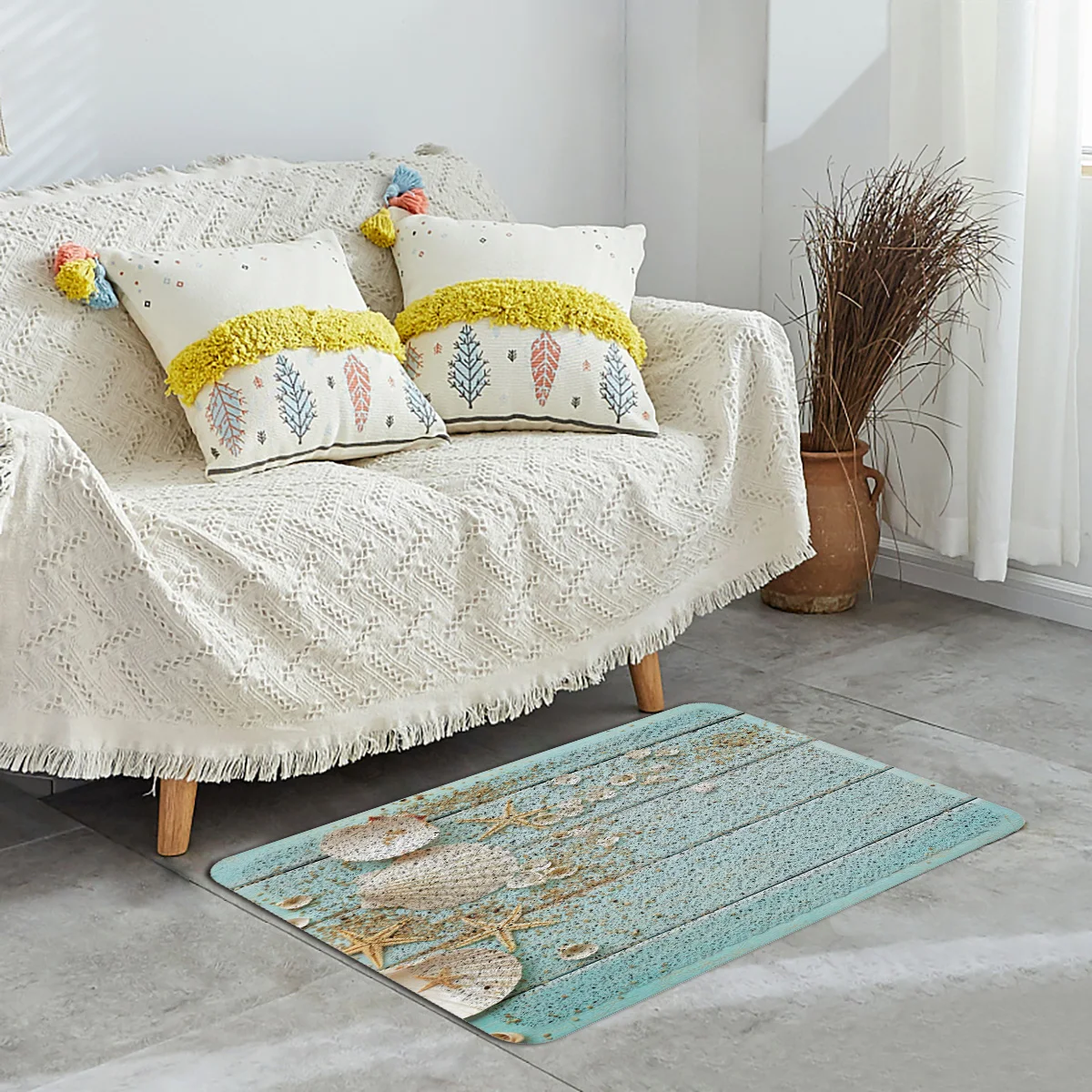 Деревянная доска с синими морскими звездами раковина для ванны душа зоны бегуны