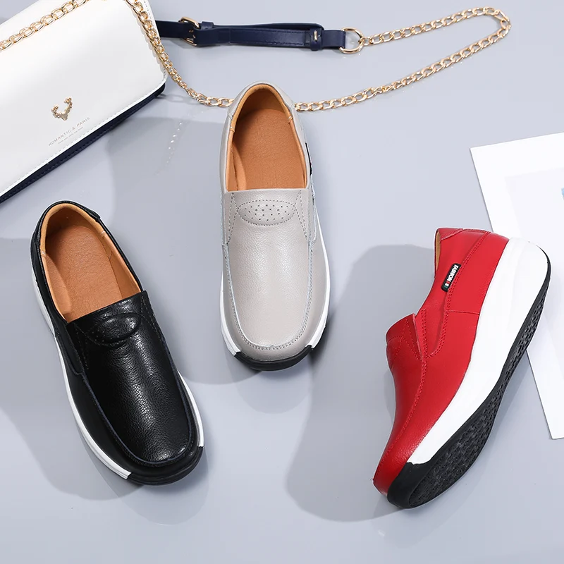 Мокасины женские из натуральной кожи туфли на плоской платформе без застежки