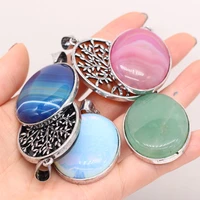 natural stone agates rose quartzs blue stripe agates charm pendant for diy necklace earring jewelry making women gift 30x42mm