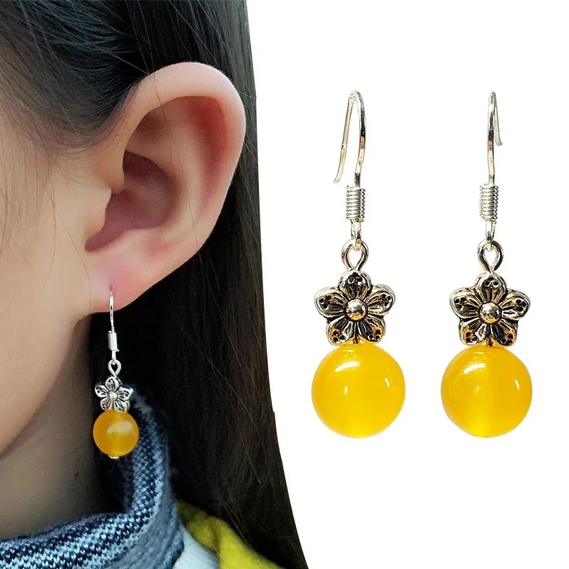 Серьги с бусинами из натурального нефрита и агата очаровательные украшения