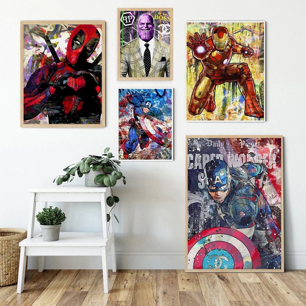 

Marvel Comics Superhero Captain America Iron Man Canvas Painting Prints Home Decor Living Room Bedroom Color Poster Decoration