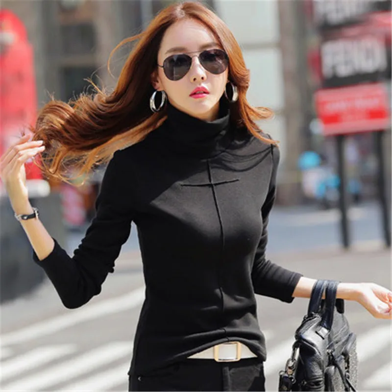

Women Soft Jumper Long Sleeve Autumn Winter Warm Thick Slim Fit Tops Korean Cotton Turtleneck Sweaters and Pullovers